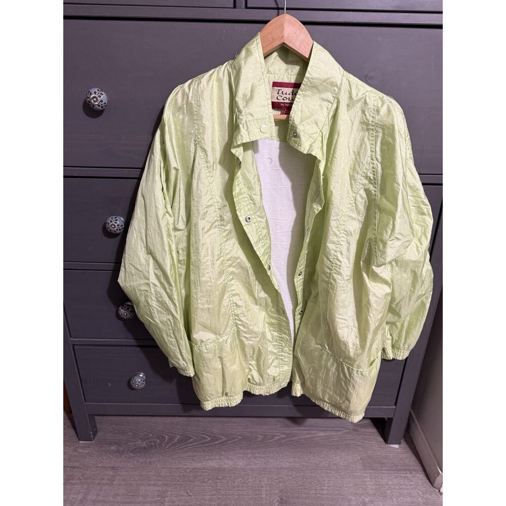 VTG Tudor Court By Haband Snap Front Soft Green Wind Breaker Jacket 80s Size XL